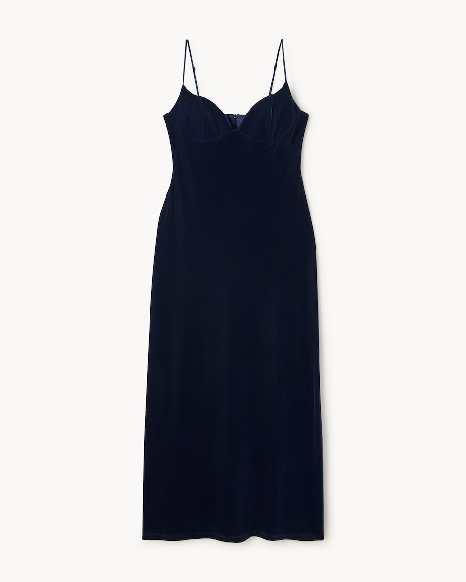 image 1 of F&F Velvet Strappy Midi Dress in Navy