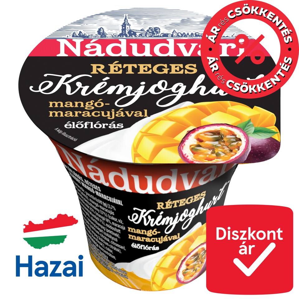 Nádudvari Live Cultures Layered Cream Yoghurt with Mango and Passion Fruit 180 g