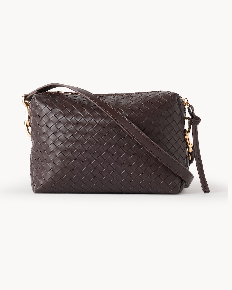 image 1 of SACHA Woven Crossbody Bag in Brown