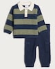 image 1 of F&F Baby Knitted Stripe Print Jumper and Cargo Trousers Set in Green