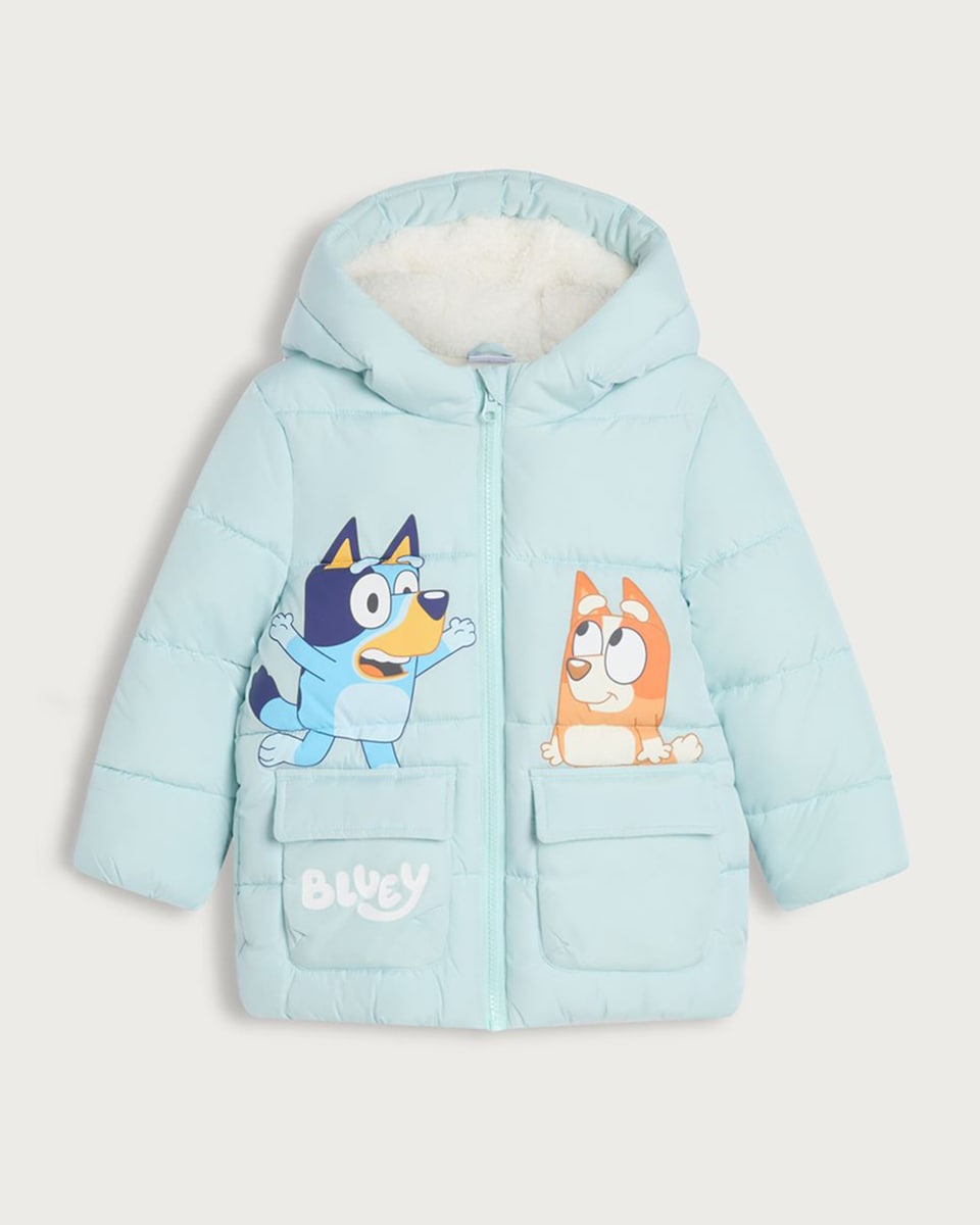 image 1 of Bluey Print Padded Jacket in Blue