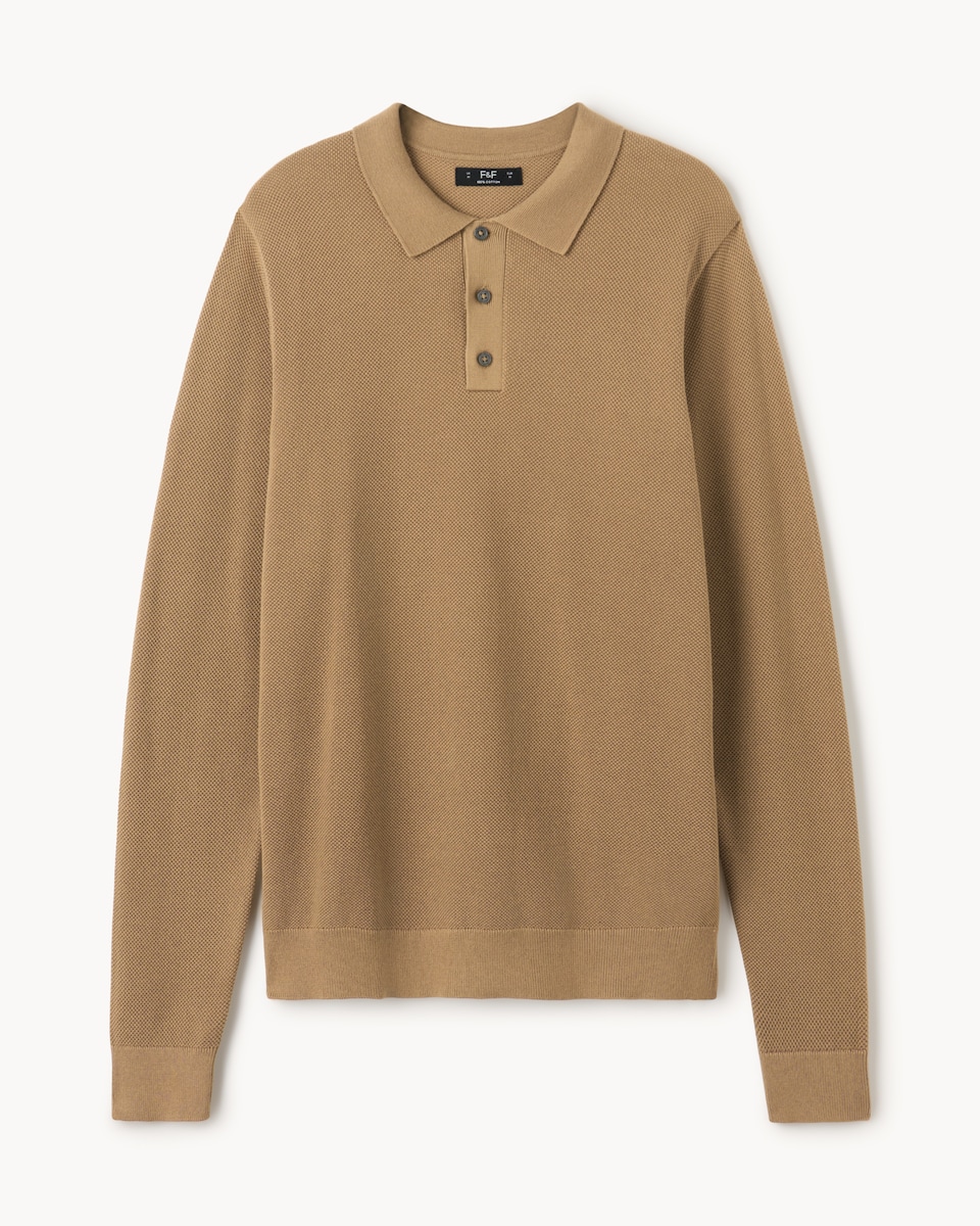 image 1 of F&F Pure Cotton Knitted Polo Shirt in Camel