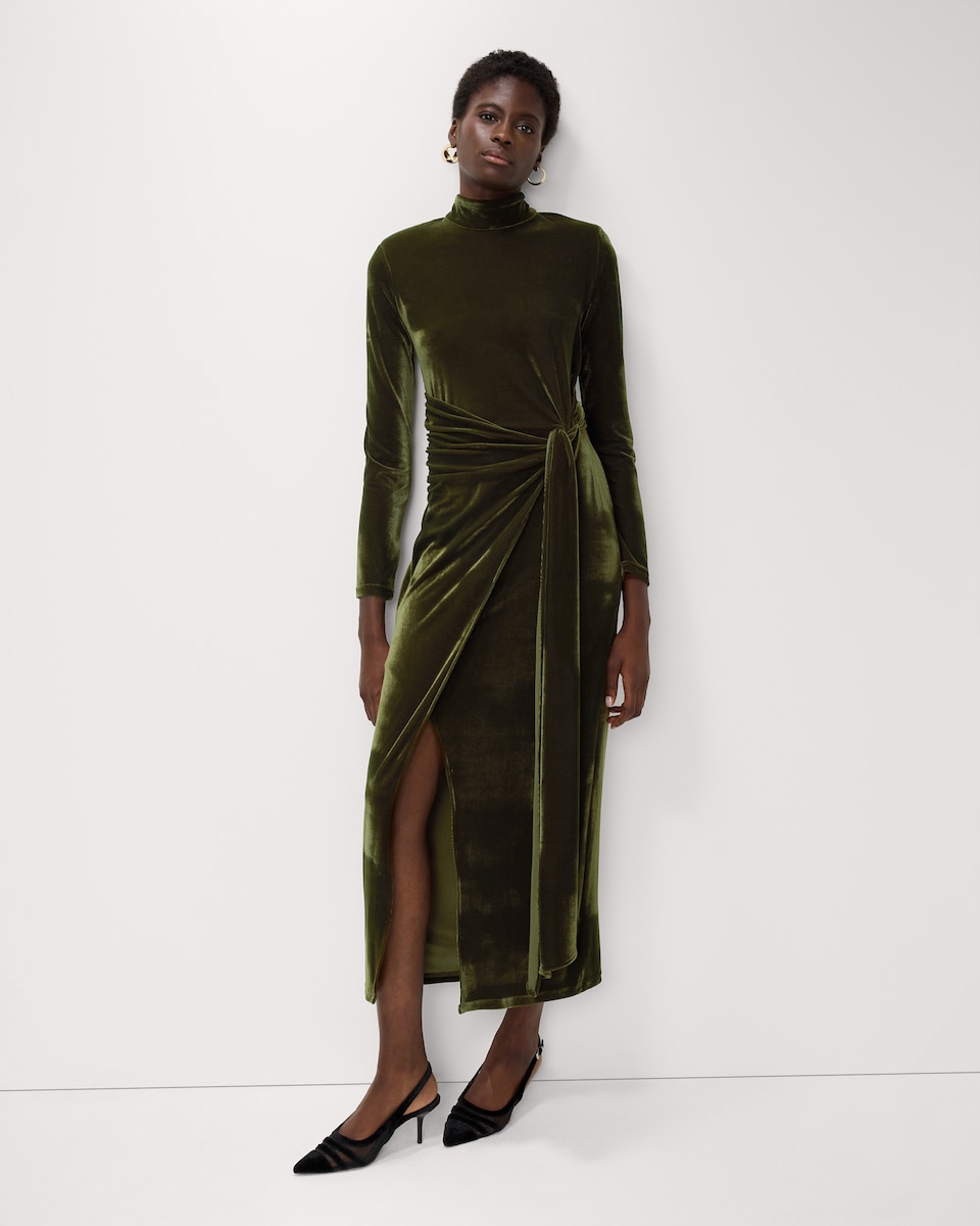 image 1 of F&F Velvet High Neck Dress in Olive