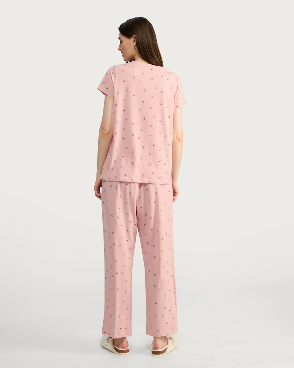 image 1 of F&F Pure Cotton Bow Print Pyjama Set in Pink