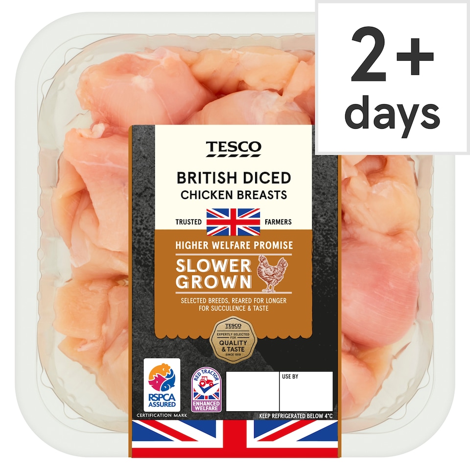 Tesco British Slower Grown Diced Breast 400g