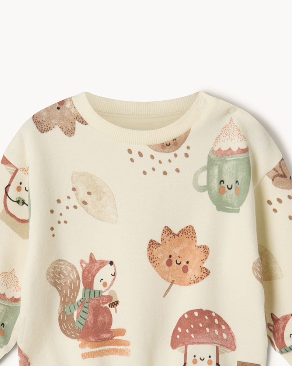 image 1 of F&F Baby 2-Pack Cotton Rich Woodland Print Sweatshirts in Neutral