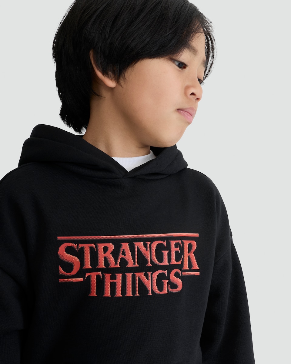 image 1 of Stranger Things Cotton Rich Hoodie in Black
