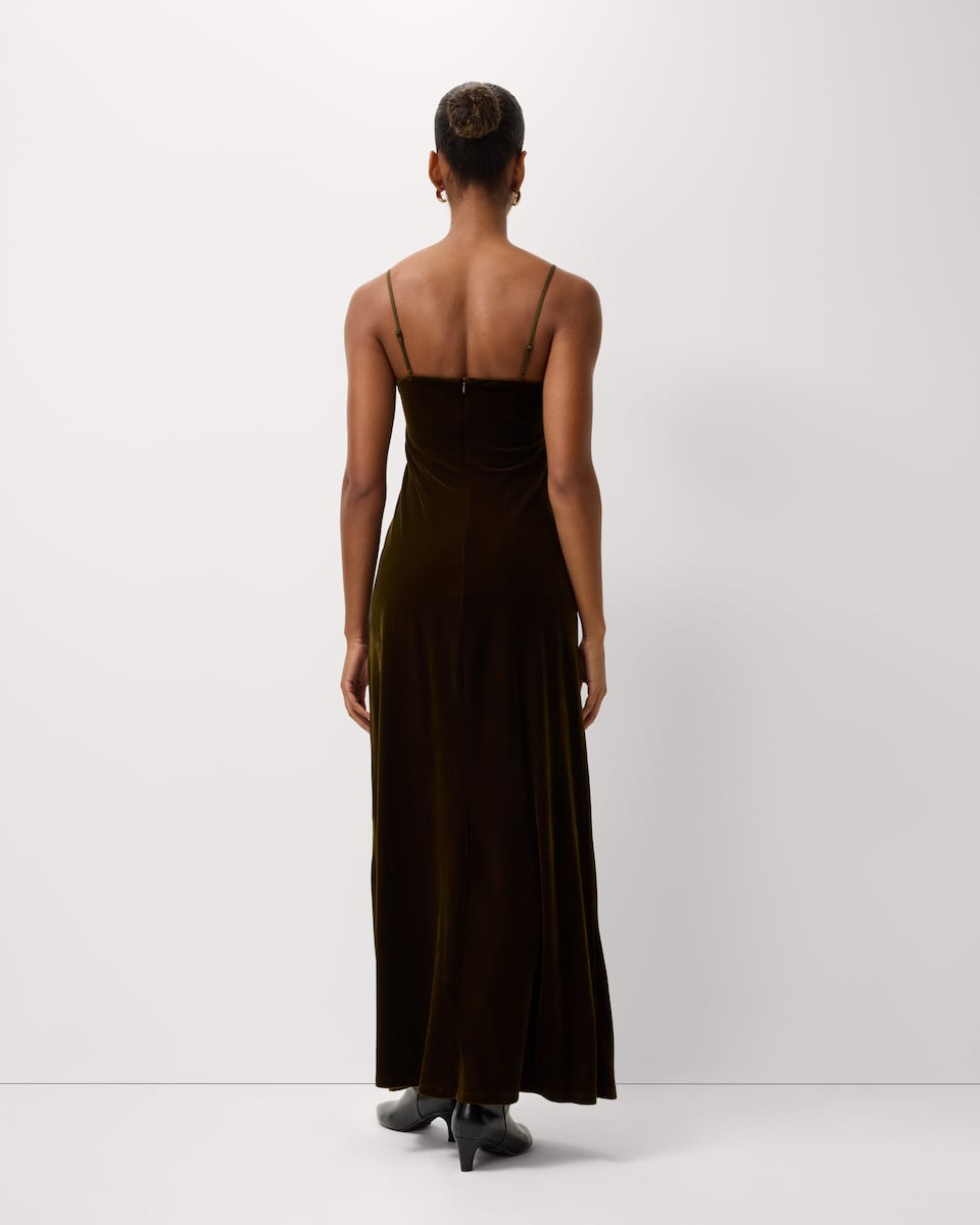 image 1 of F&F Velvet Strappy Midi Dress in Khaki