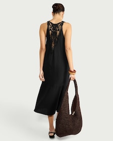 F&F Pure Cotton Lace Back Sleeveless Midi Beach Dress in Black