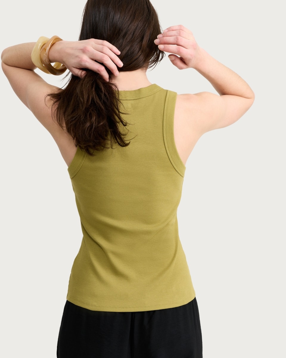 image 1 of F&F Cotton Rich Ribbed Racerback Vest in Green