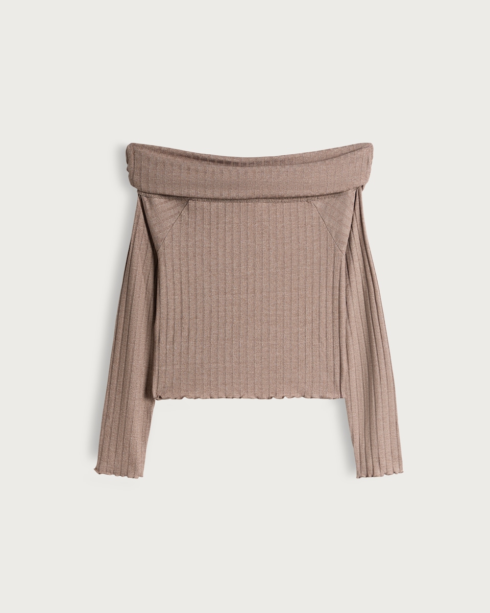 image 1 of OH ME OH MY Off Shoulder Ribbed Co-ord Top in Neutral
