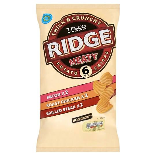 Tesco Ridge Meaty Crisps 6X32g Tesco Groceries
