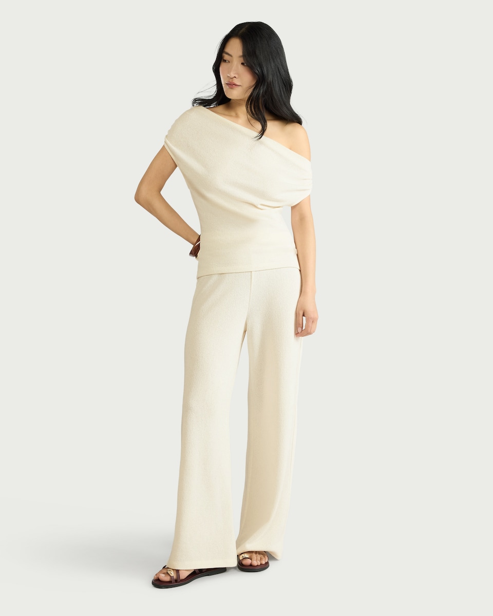 image 1 of F&F Textured Wide Leg Co-ord Trousers in Cream