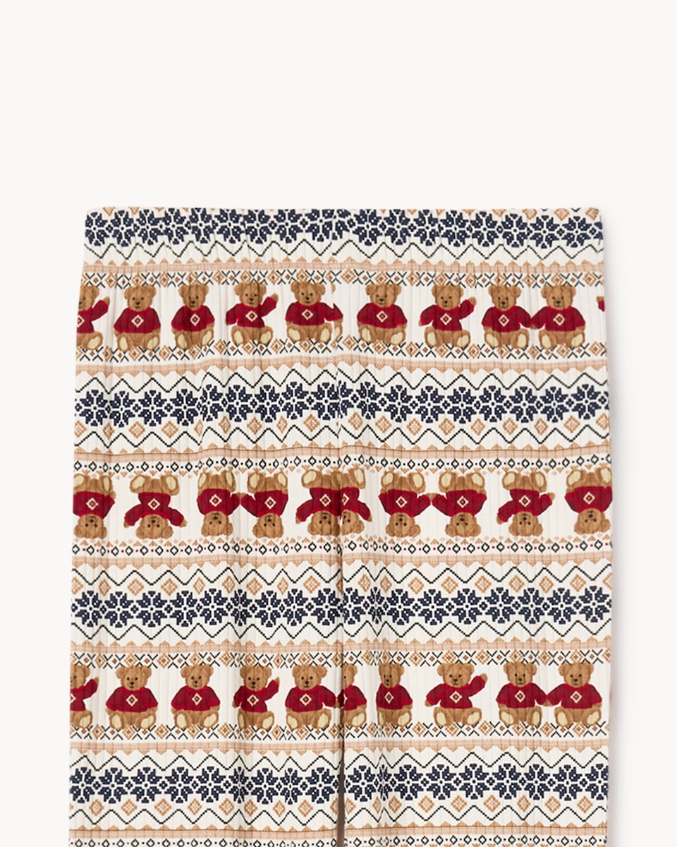 image 1 of Christmas Kids Cotton Rich Bear Fair Isle Matching Family Pyjama Set in Cream
