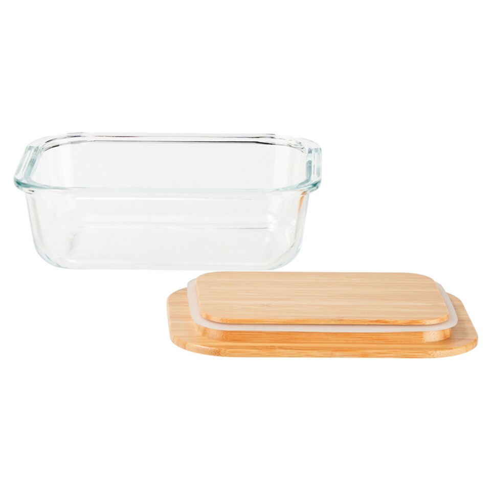 image 1 of Tesco Glass Food Storage Bamboo Lid 1L