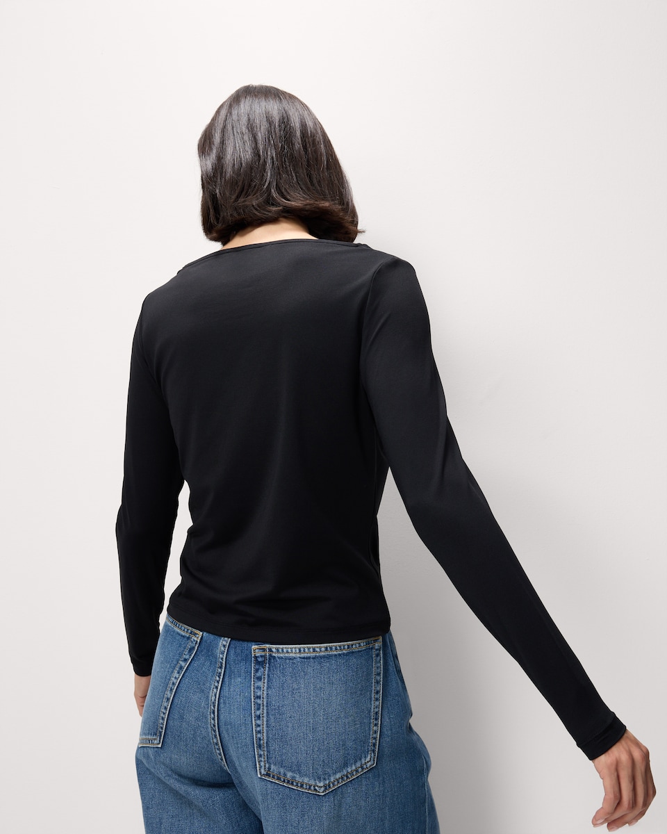 image 1 of F&F Polyamide Slash Neck Top in Black