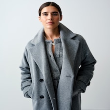 F&F Double Breasted Long Coat with Wool in Grey