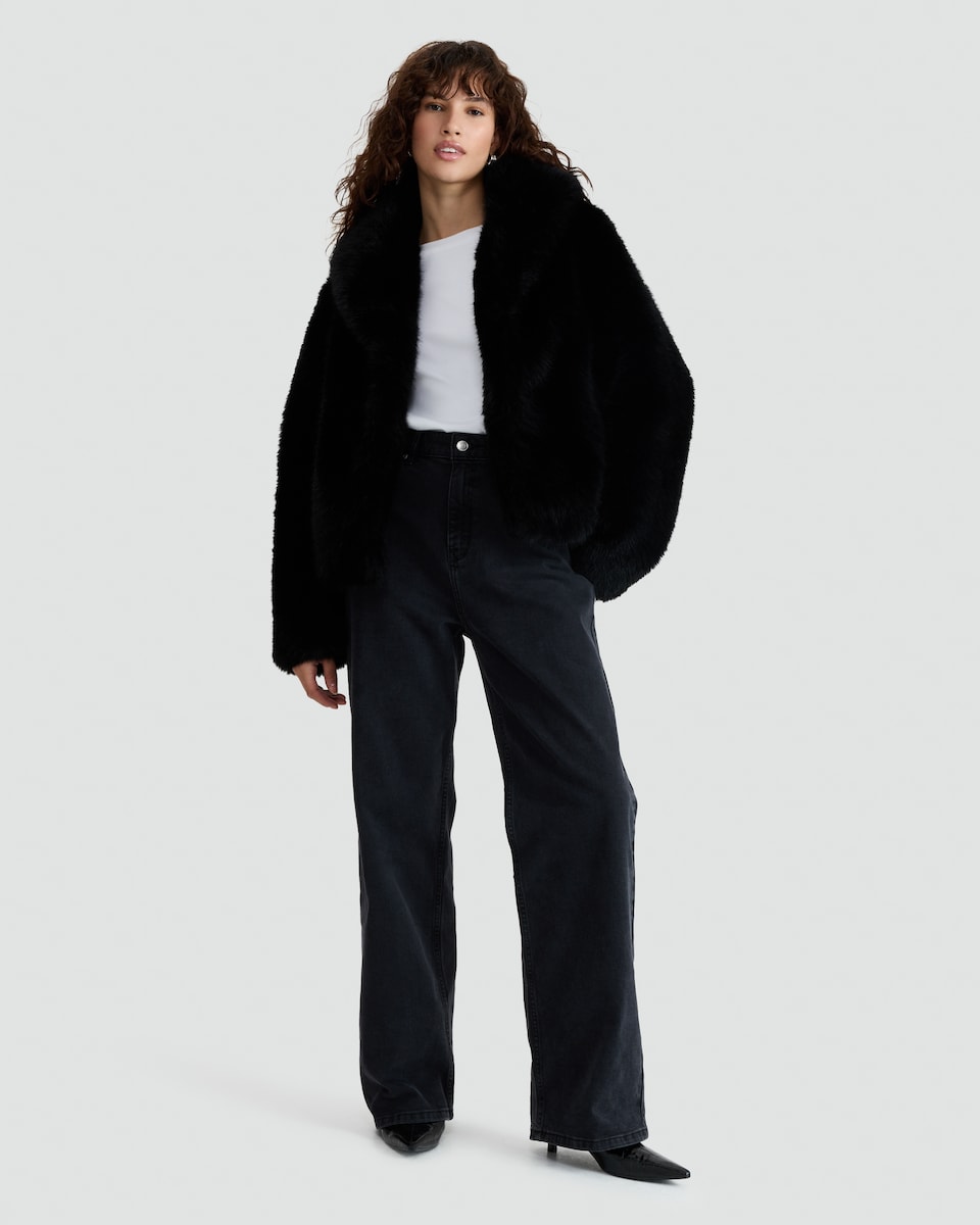 image 1 of F&F Faux Fur Jacket in Black