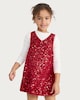 image 1 of F&F Girls 2-Piece Sequin Embellished Dress and Long Sleeved Top Set in Red