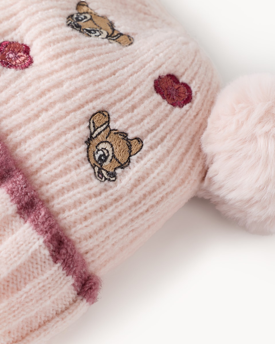 image 1 of Disney Bambi Embroidered Pom Pom Hat in Pink