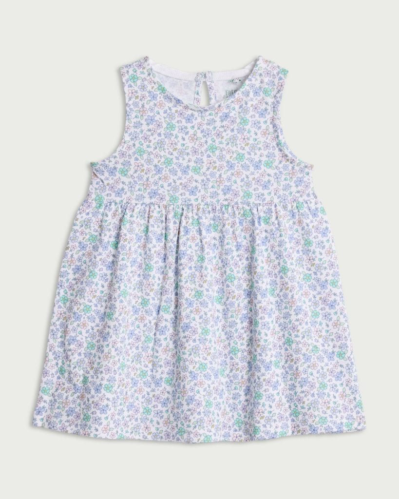 F&F Baby Pure Cotton Floral Print Sleeveless Dress in Blue