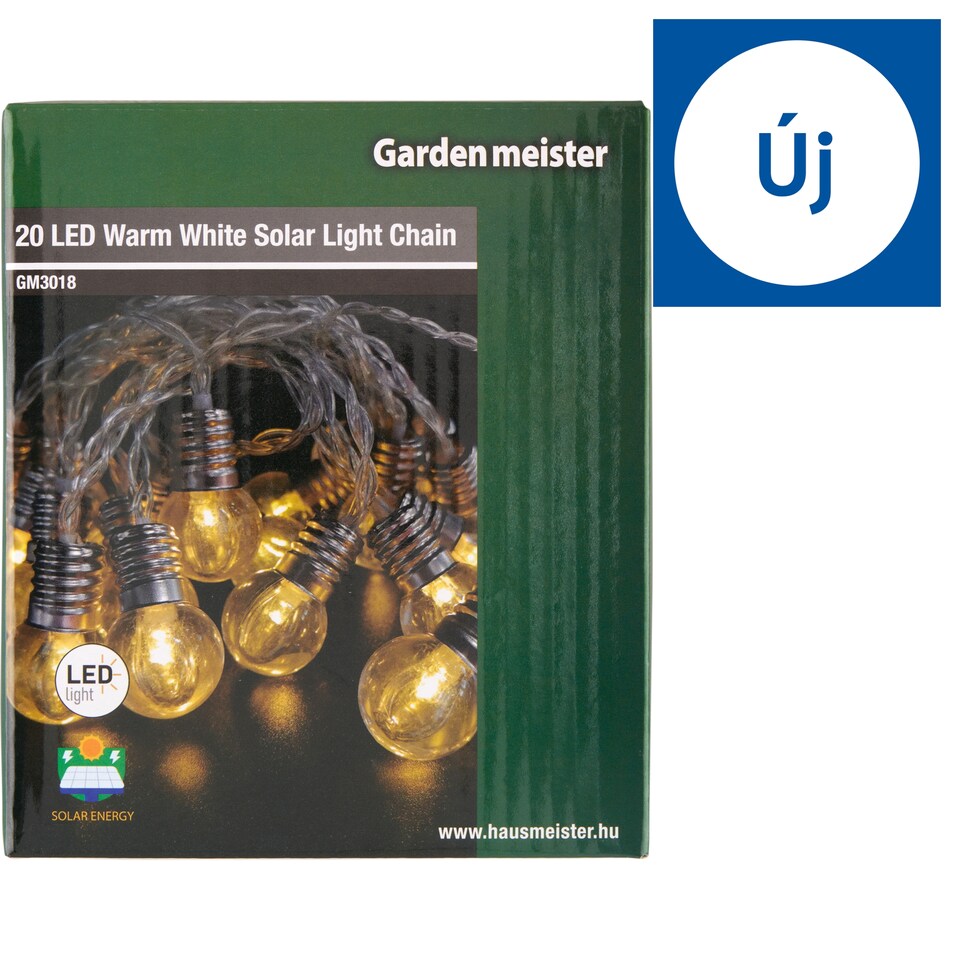 Garden meister GM3018 20 LED-es meleg fehér szolár fényfüzér