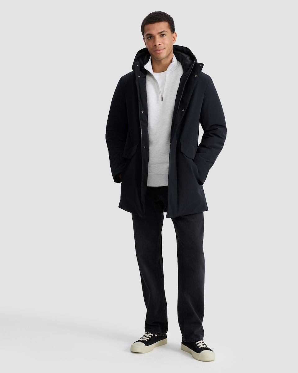 image 1 of F&F Hooded Shower Resistant Parka in Navy