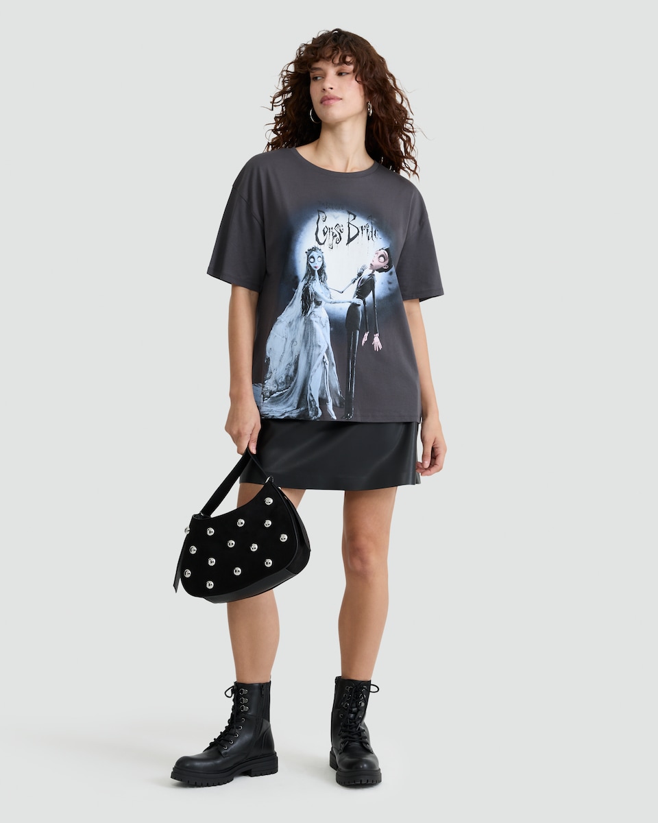 image 1 of F&F Pure Cotton Corpse Bride Print T-Shirt in Grey