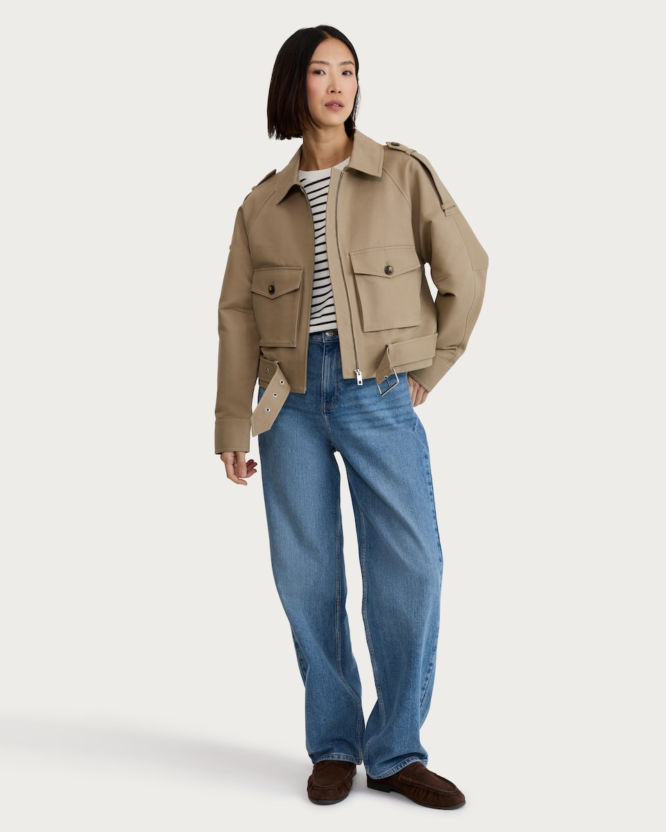 image 1 of F&F Belted Short Zip Up Trench Jacket in Neutral