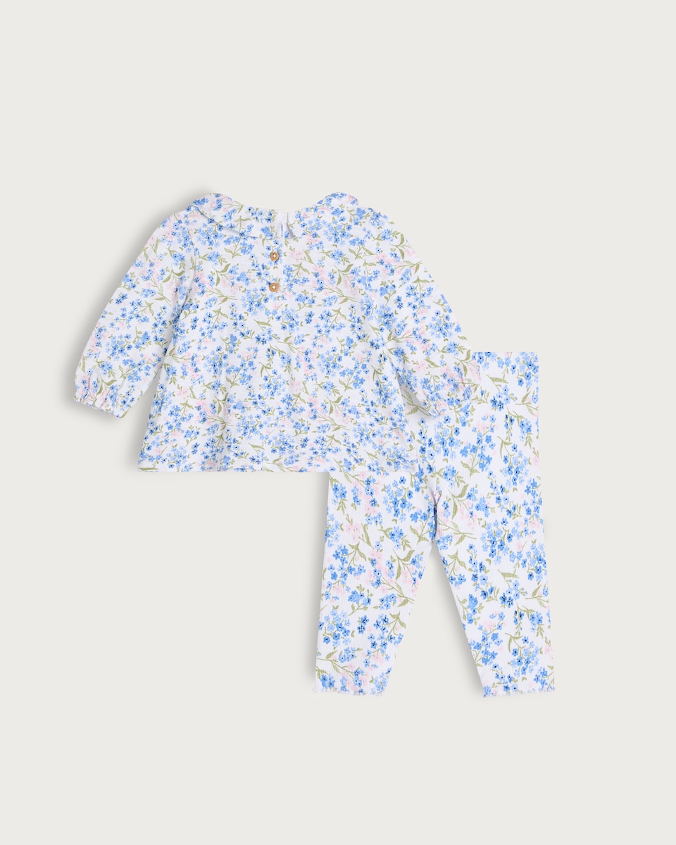 image 1 of F&F Baby 4-Piece Pure Cotton Floral Print Top and Legging Sets in Blue