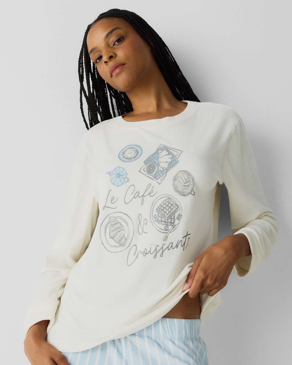 image 1 of F&F Fleece Brunch Pyjama Set in Cream