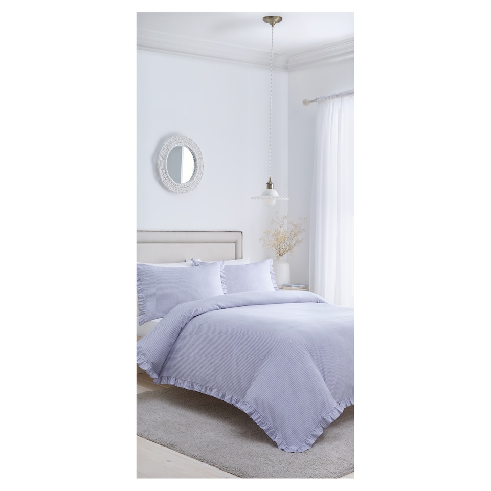 West Park Retreat Blue Stripe Frill Duvet Double 180 Thread count