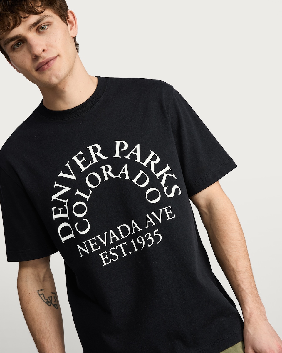 image 1 of F&F Pure Cotton Regular Fit Graphic T-Shirt in Black