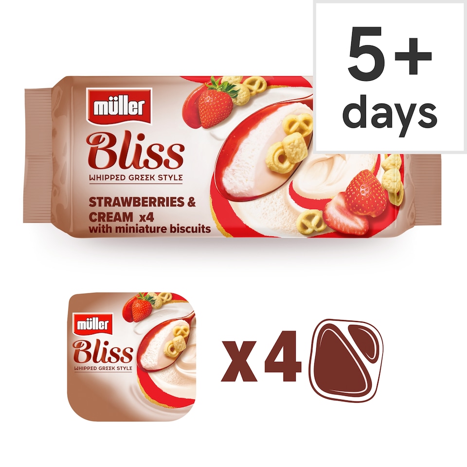 image 1 of Muller Bliss Whipped Greek Style Yogurt Strawberries & Cream 4x100g