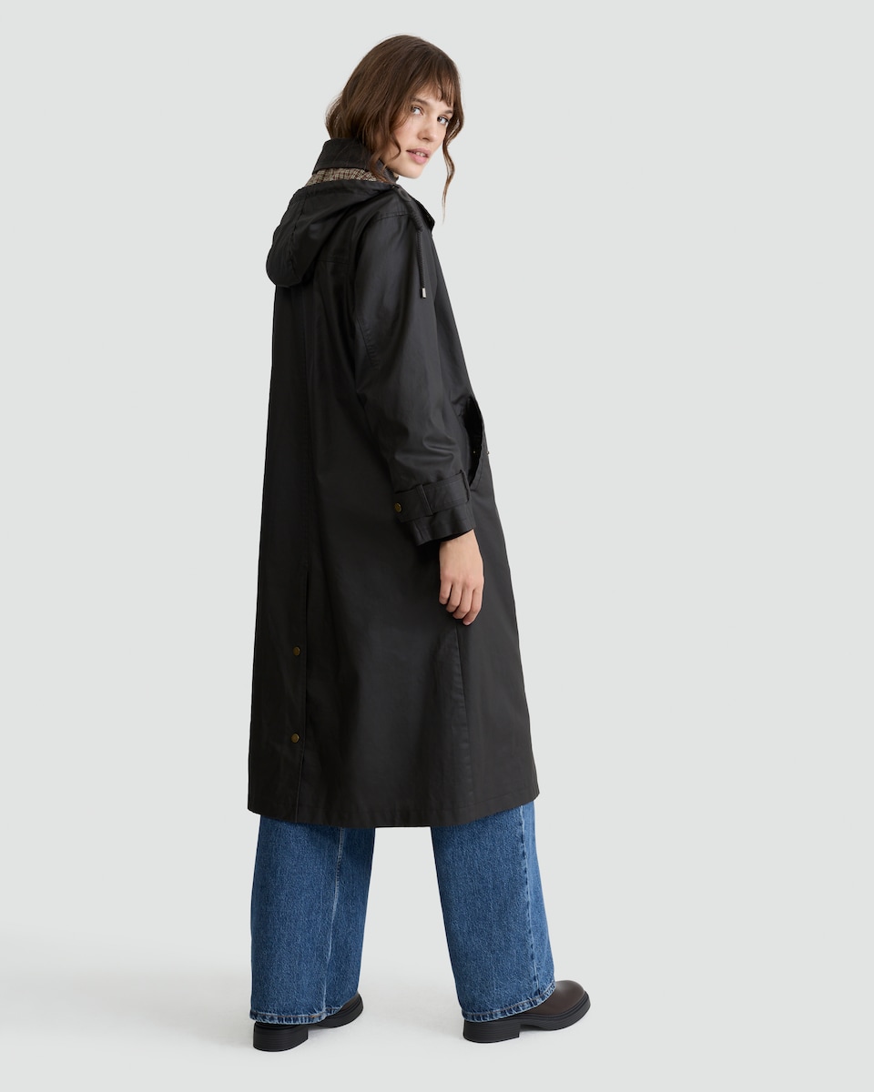 image 1 of F&F Pure Cotton Waxed Collared Longline Coat in Brown