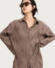 image 3 of F&F Plisse Wave Textured Button Up Co-ord Shirt in Brown