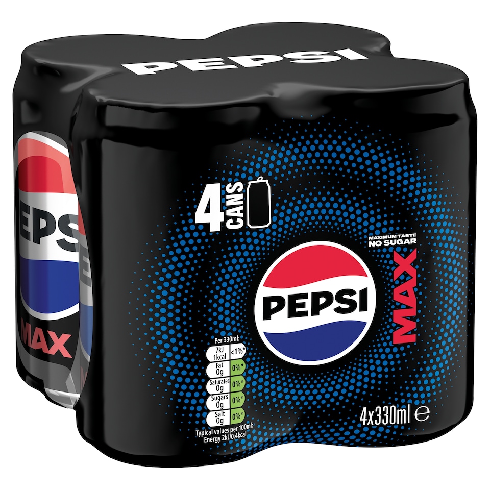 image 1 of Pepsi Max No Sugar Cola Soft Drink 4 x 330ml