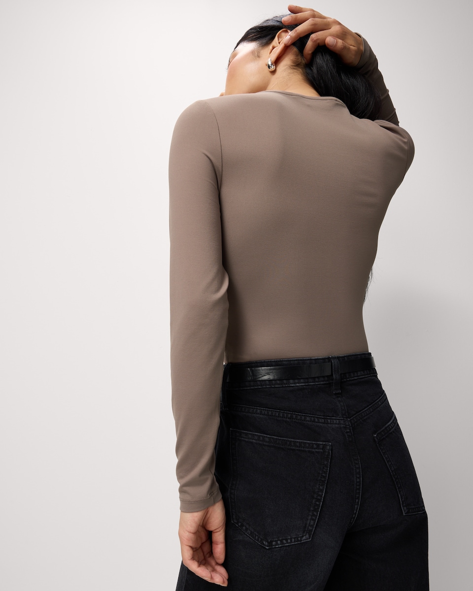 image 1 of F&F Polyamide Crew Neck Long Sleeved Bodysuit in Mink