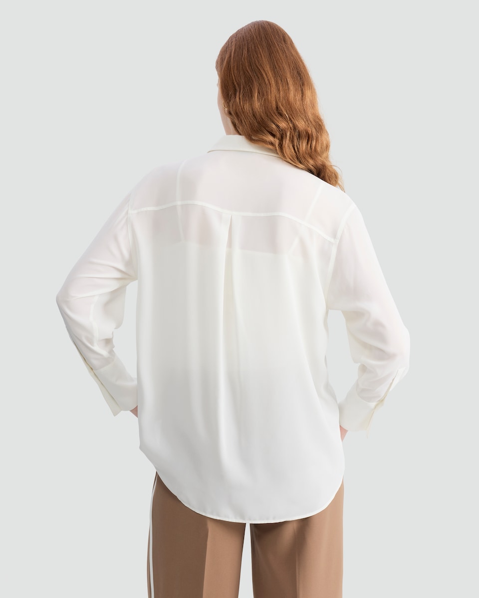 image 1 of F&F Satin Long Sleeved Pocket Front Shirt in Cream