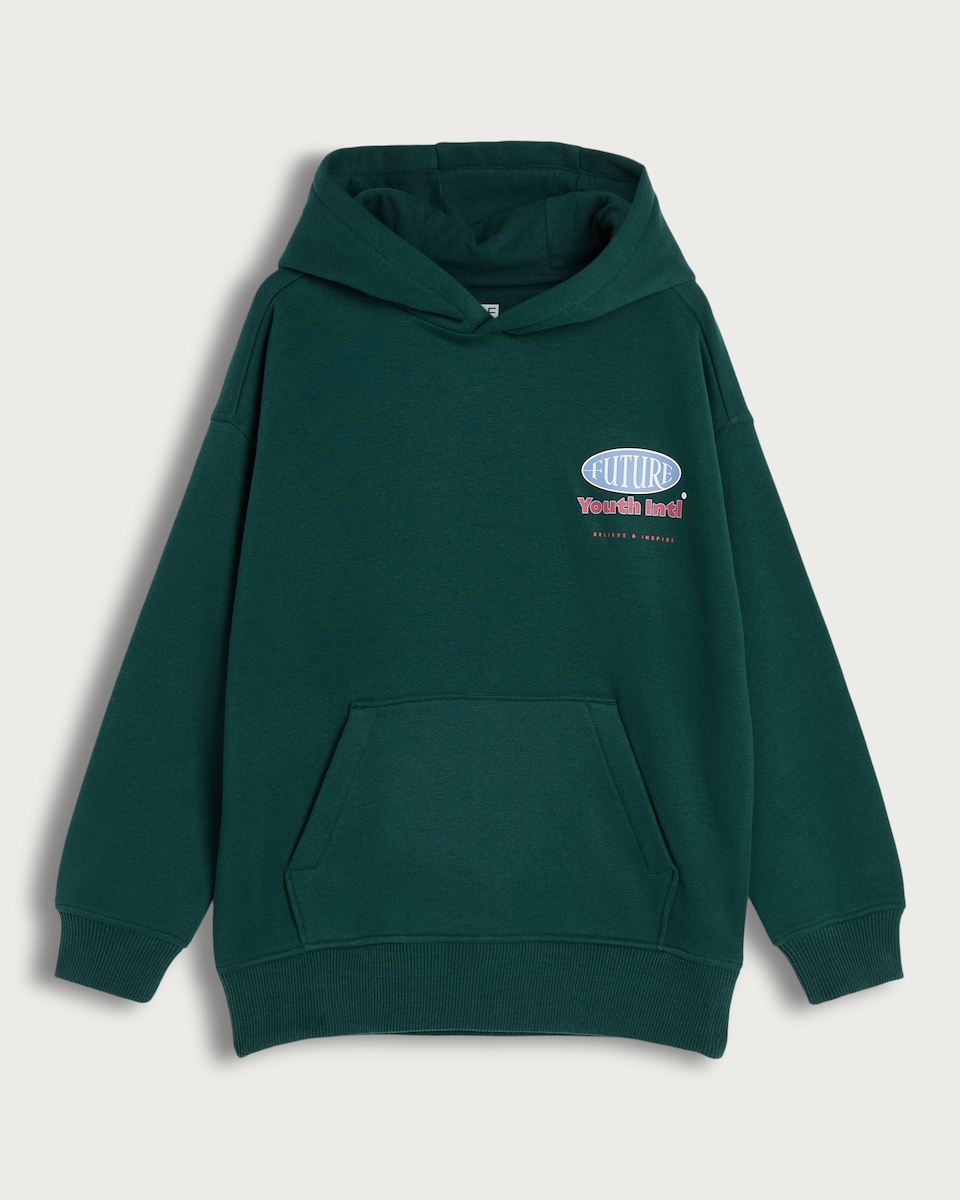 F&F Boys Cotton Rich Slogan Hoodie in Green