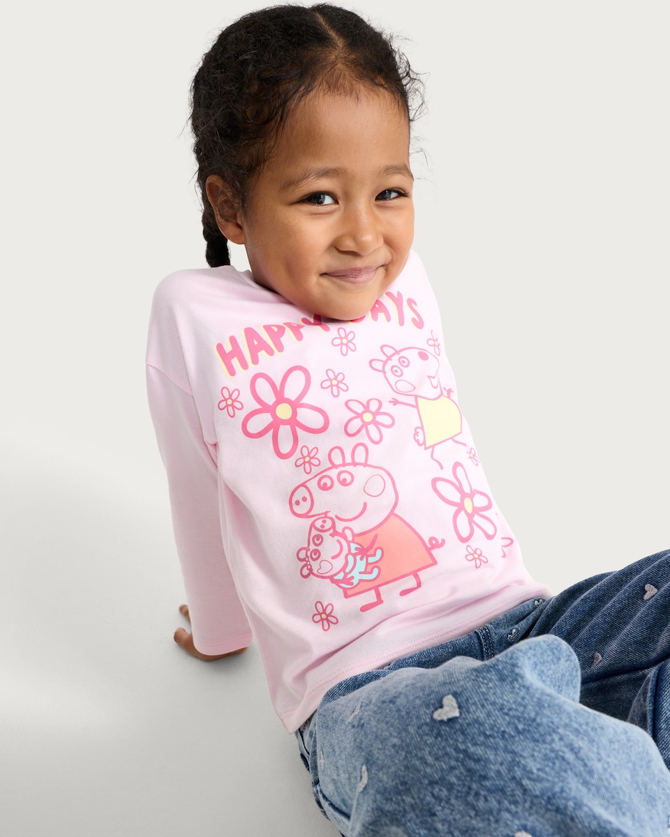 image 1 of Peppa Pig Pure Cotton Happy Days Long Sleeved Top in Pink