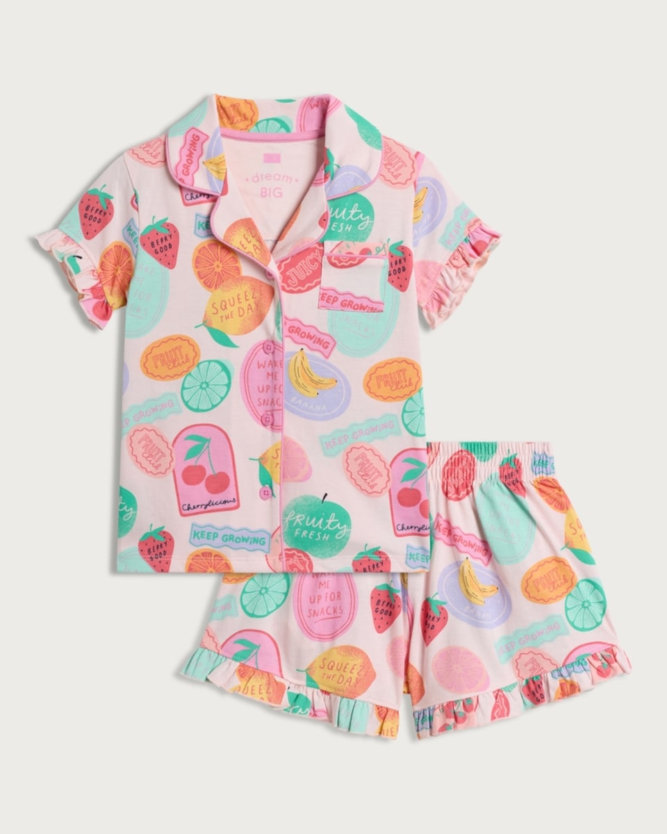 F&F Pure Cotton Fruit Print Pyjama Set in Pink