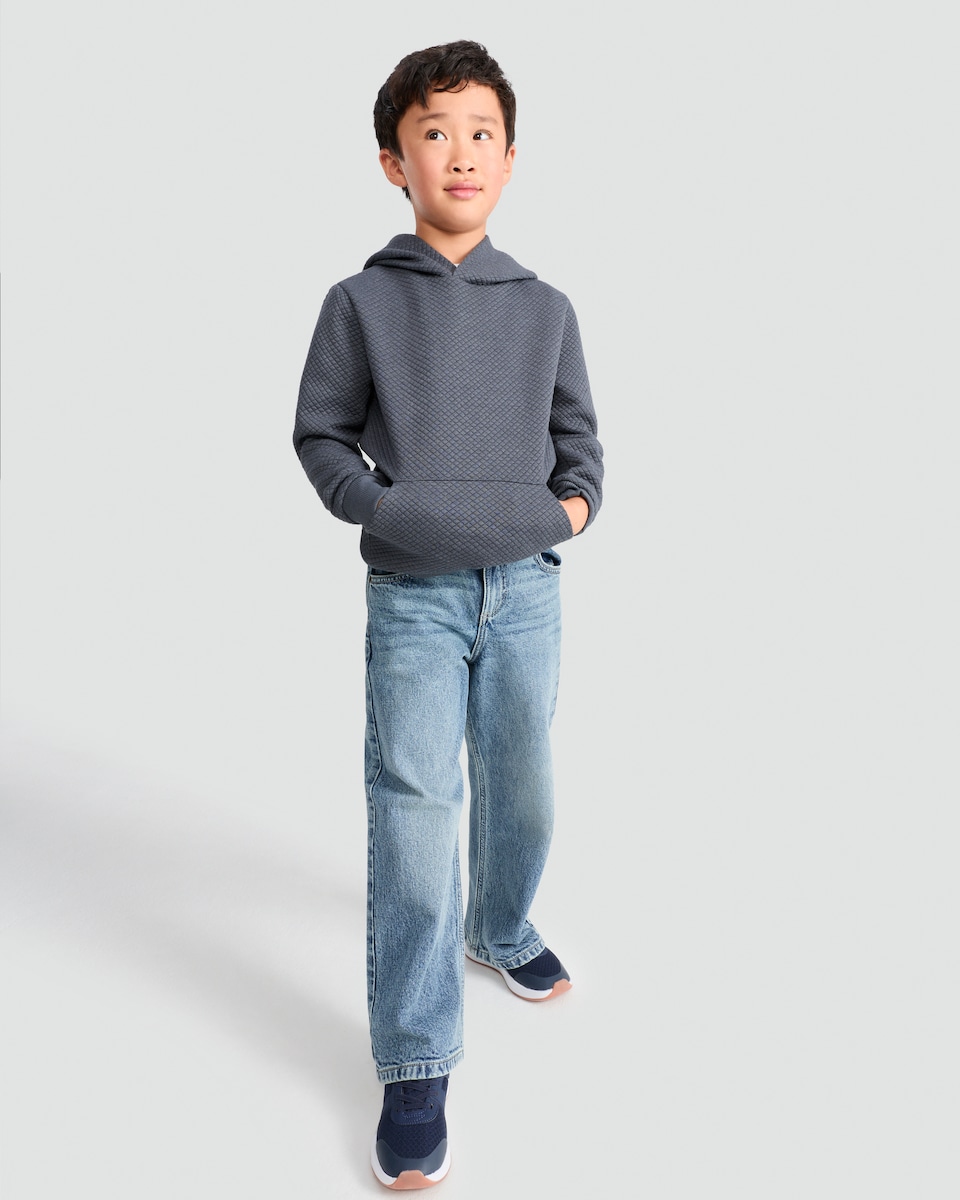 image 1 of F&F Boys Diamond Textured Kangaroo Pocket Hoodie in Grey