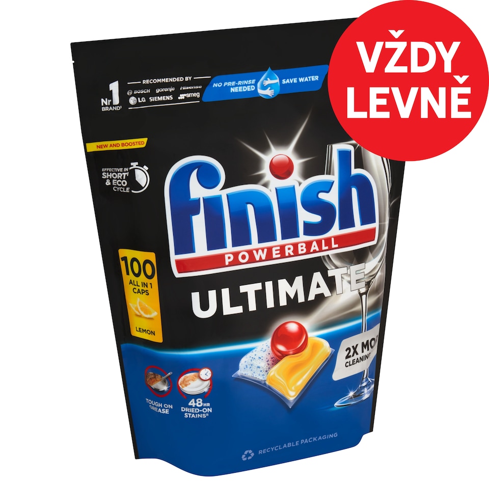 image 1 of Finish Powerball Ultimate All in 1 Lemon Dishwasher Capsules 100 pcs 1290g