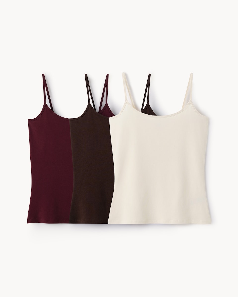image 1 of F&F 3-Pack Cotton Rich Strappy Vests in Multi Brown