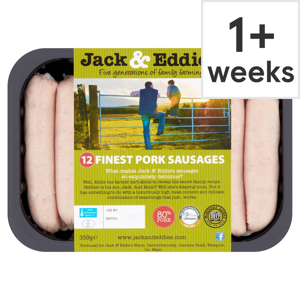 Jack And Eddies 12 Finest Pork Sausaged 350G