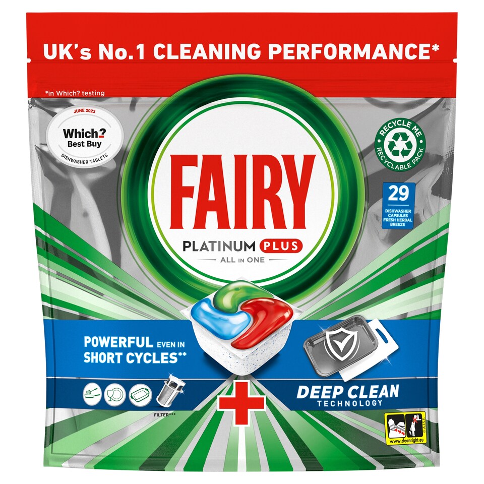 image 1 of Fairy Platinum Plus Deep Clean 29 Dishwasher Tablets 450G