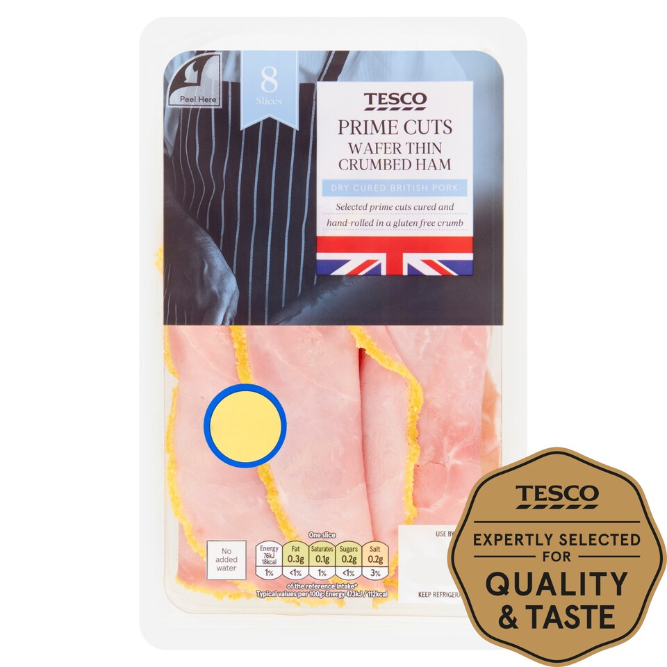Tesco British Wafer Thin Crumbed Ham Slices 125G
