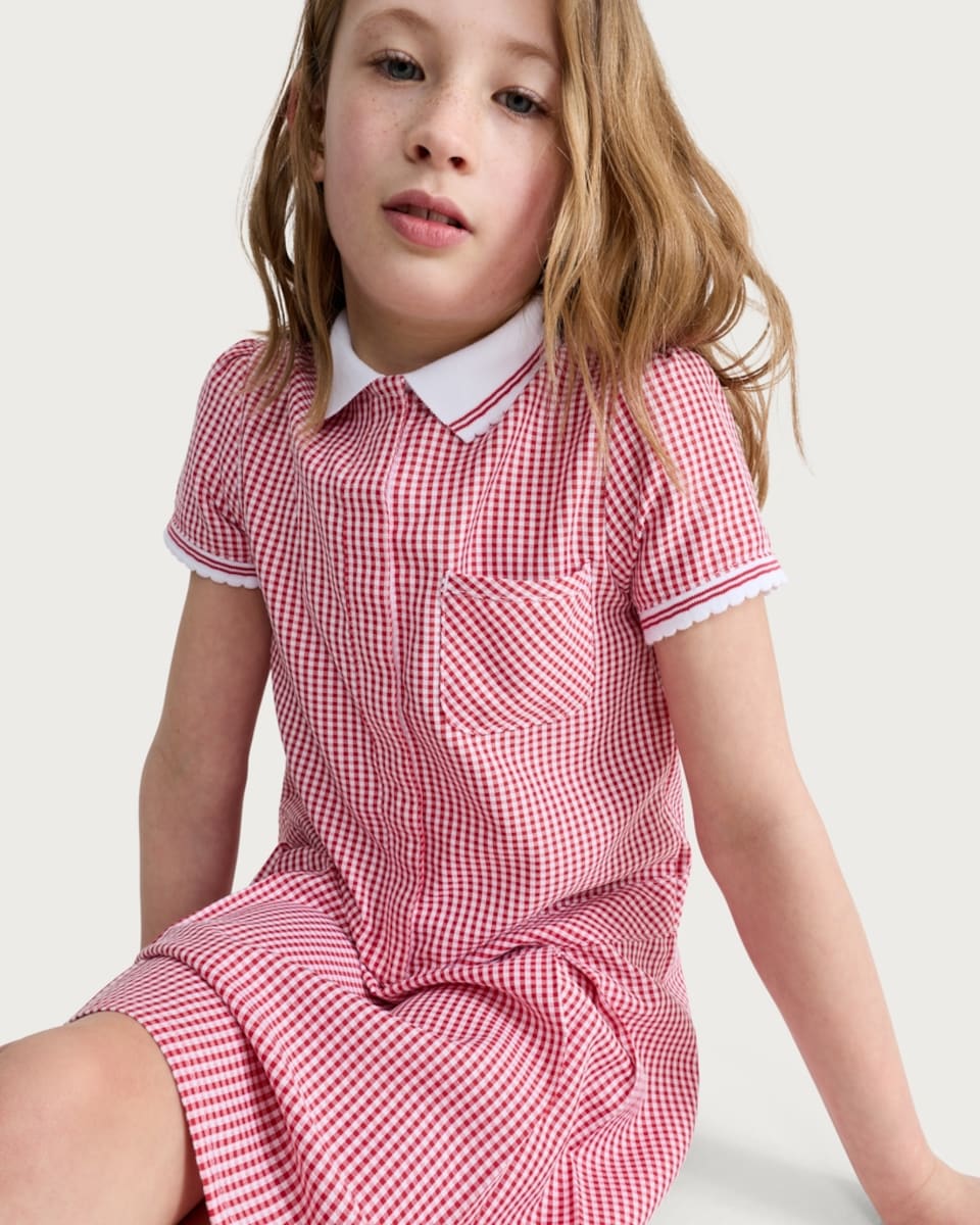 image 1 of F&F School Girls 2-Pack Dressing Made Easy Gingham Pleated Dresses in Red