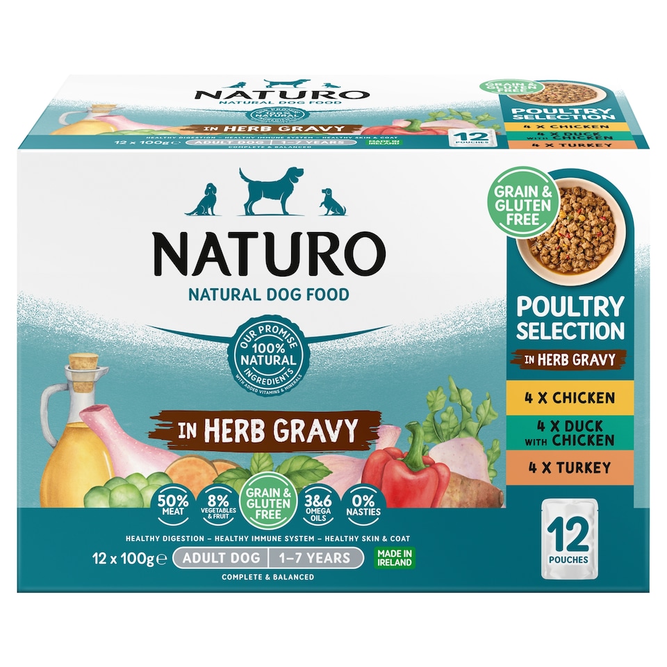 Naturo Adult Dog Grain & Gluten Free Poultry Selection in Herb Gravy 12 x 100g